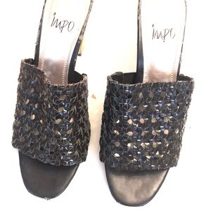 IMPO Black Woven Slide Mules